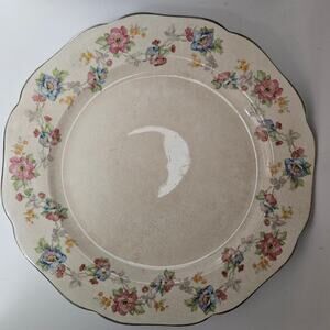 Vintage Knowles Floral Dinner Plate Scalloped Edge Crackle Glaze 10.5"